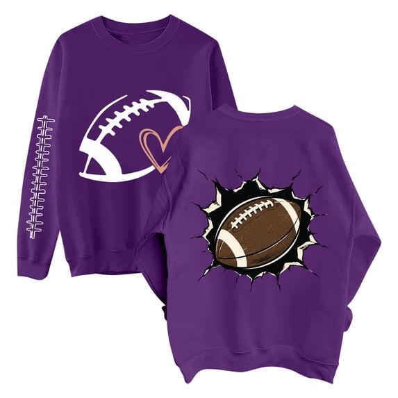 GZWYHT Football Sweatshirts for Women Travel Sweatshirt Yoga Sweatshirt Funny Sweatshirts Workout Sweatshirts Fall Sports Must Haves Moms Hoodless Sweatshirt Cotton Sweatshirt,Purple,XL
