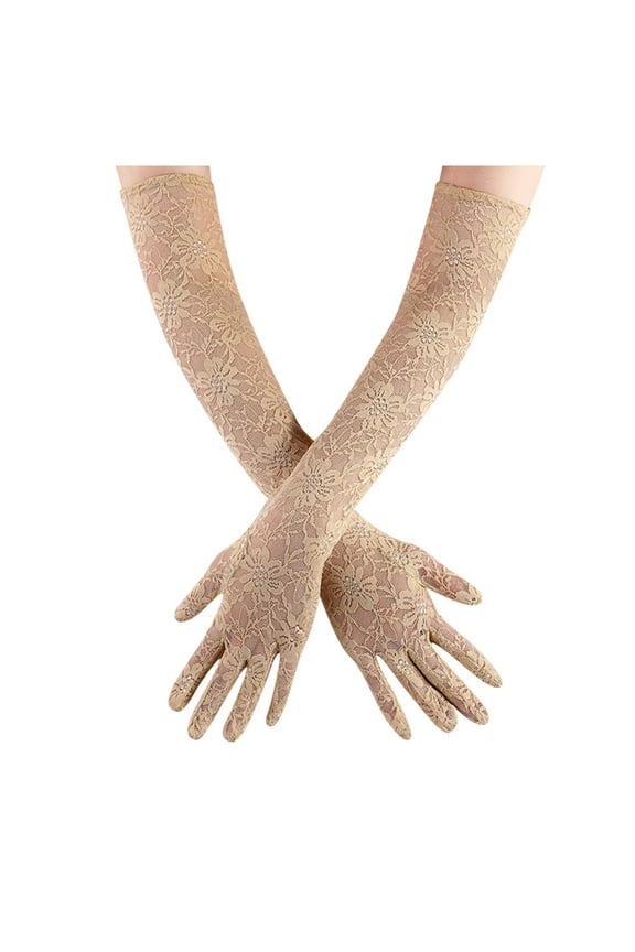 Gloves for Cold Weather,Winter Gloves Floral Lace Gloves For Wedding Opera Party 1920s Flapper Lace Gloves Stretchy Adult Size Fingerless Gloves,Lace Gloves,Gloves for Women Beige