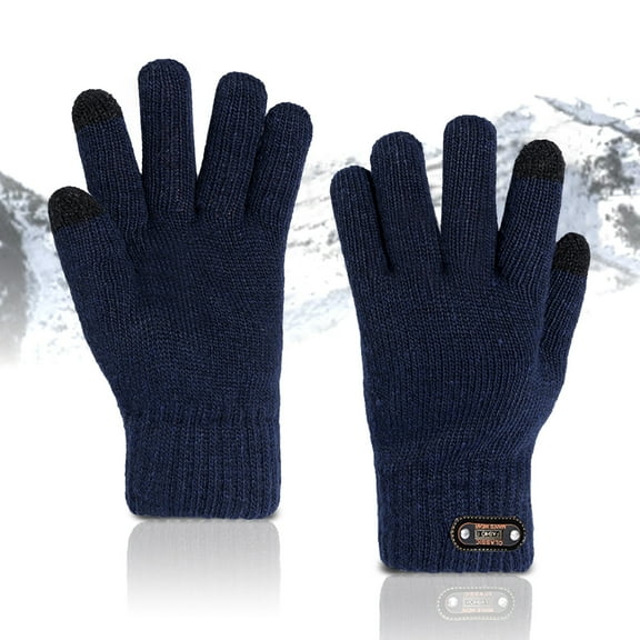 GZWYHT Gloves for Cold Weather,Winter Gloves Men's Gloves Winter Knitted Adult Five-finger Screen Thickening Warm Cycling Gloves Fingerless Gloves,Work Gloves,Gloves for Men Navy