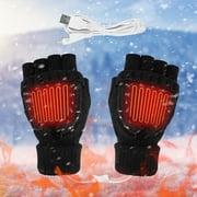 GZWYHT Gloves for Cold Weather,Winter Gloves Unisex Christmas Print Knit Heated Gloves USB Connection Warm Gloves Cold Protection Indoor Work Winter Gloves Fingerless Gloves,Work Gloves Black