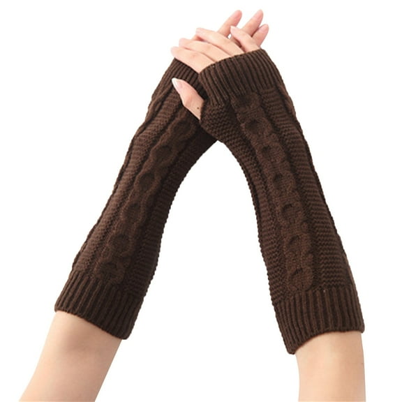 GZWYHT Gloves for Cold Weather,Winter Gloves Winter Warm Long Cable Twist Knit Acrylic Gloves Arm Warmers Fingerless Gloves Thumb Hole Gloves Mittens Fingerless Gloves,Work Gloves Coffee