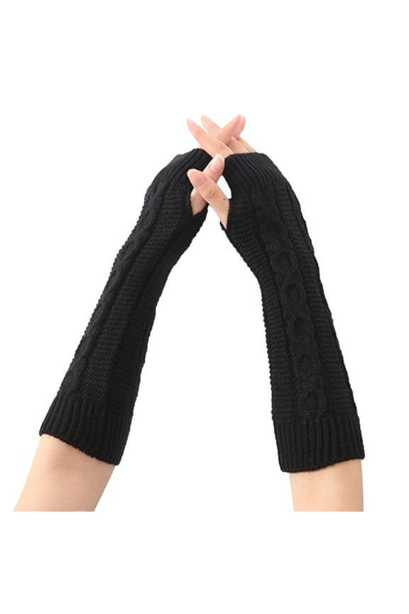 Gloves for Cold Weather,Winter Gloves Winter Warm Long Cable Twist Knit Acrylic Gloves Arm Warmers Fingerless Gloves Thumb Hole Gloves Mittens Fingerless Gloves,Work Gloves,Gloves for Men Black