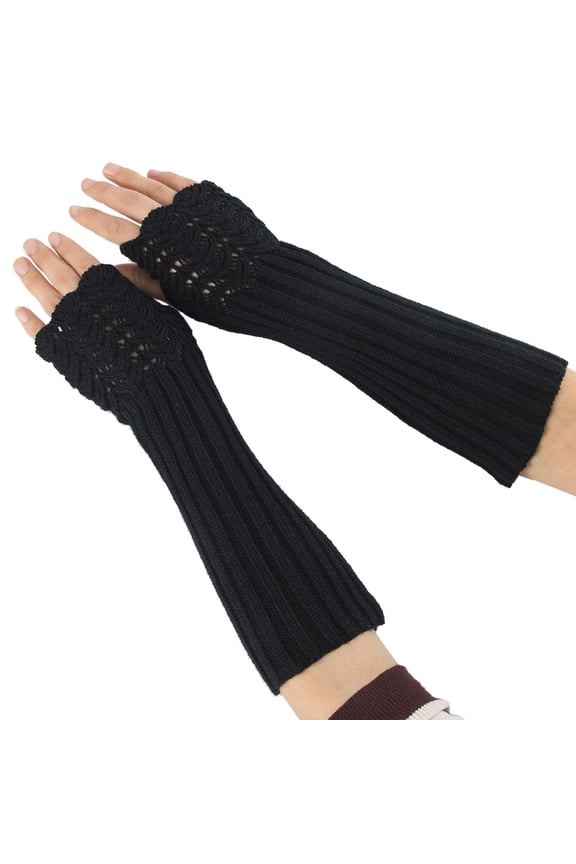 Gloves for Cold Weather,Winter Gloves Women Cable Knit Arm Warmer Gloves Super Long Fingerless Thumb Hole Gloves Mittens Fingerless Knit Arm Warmers Sleeves Mittens Fingerless Gloves Black