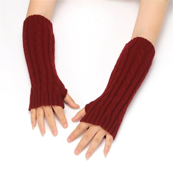 GZWYHT Gloves for Cold Weather,Winter Gloves Women Fashion Knitted Plush Twist Windproof Warm Thickened Fingered Plus Gloves Fingerless Gloves,Work Gloves,Gloves for Women Wine