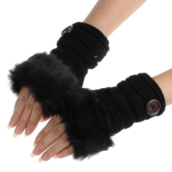 GZWYHT Gloves for Cold Weather,Winter Gloves Women Girl Warm Winter Faux Rabbit Plush Wrist Fingerless Gloves Mittens Fingerless Gloves,Work Gloves,Gloves for Women Black