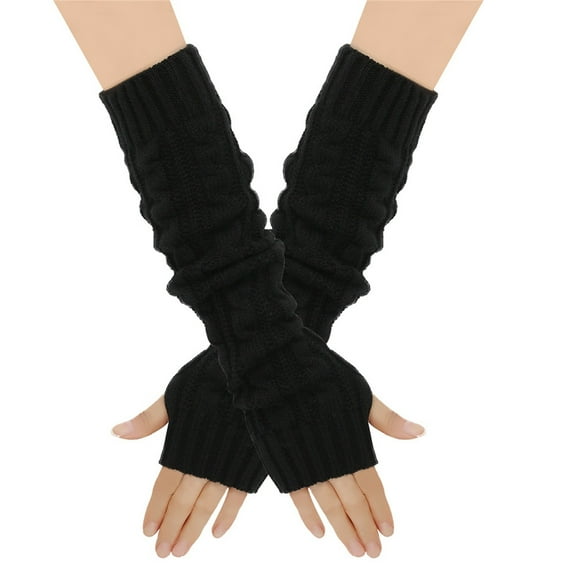GZWYHT Gloves for Cold Weather,Winter Gloves Wool Thickened Warm Long Gloves 8 Character Sleeves Fingerless Sleeves Knitted Arm Sleeves Fingerless Gloves,Work Gloves,Gloves for Women Black