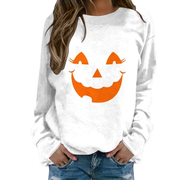 GZWYHT Halloween Crew Neck Sweatshirts Women Fall Tops for Women Casual Warm Pullover Cute Sweatshirts Cute Sweatshirts Mom Sweatshirt Loose Fit Tops Funny Sweatshirt Baseball Sweatshirt