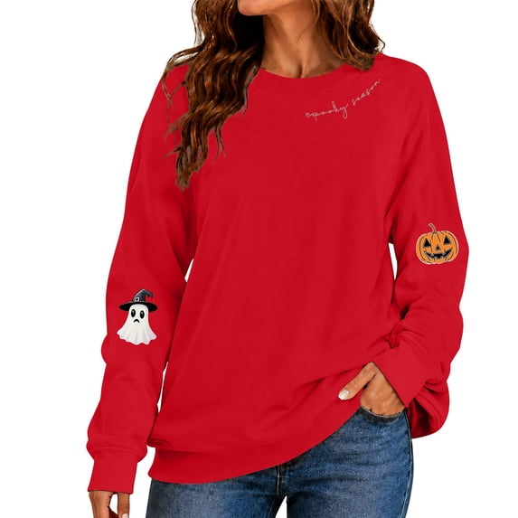 GZWYHT Halloween Crew Neck Sweatshirts Women Fall Tops for Women Everyday Loose Tops Crop Sweatshirt Tennis Sweatshirts Oversized Graphic Sweatshirt Teacher Outfits Sports Fan Clothing