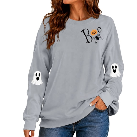 GZWYHT Halloween Crew Neck Sweatshirts Women Fall Tops for Women No Hood Long Sleeve Tops Casual Warm Pullover Fall Sweatshirts for Women Graphic Football Graphic Tunic Casual Fall Clothes
