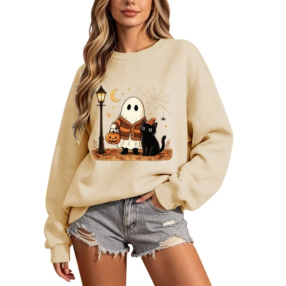 GZWYHT Halloween Crew Neck Sweatshirts Women Fall Tops for Women Mom Sweatshirt Plus Size Sweatshirt Pumpkin Sweatshirt Women Fall Sweatshirts for Women Graphic Volleyball Sweatshirt