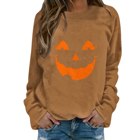 GZWYHT Halloween Crew Neck Sweatshirts Women Fall Tops for Women Pumpkin Sweatshirt Women Sweatshirts for Women Loose Fit Oversized Graphic Sweatshirt Teacher Shirts Thin Sweatshirts