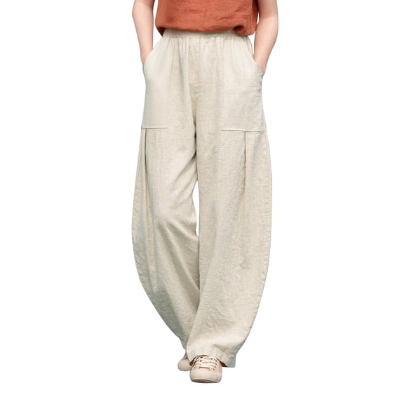 GZWYHT Harem Pants For Women,Casual Loose Fit Casual Loose Baggy Elastic Waist Spring Fashion Clothes Yoga Boho Palazzo Pants With Pockets Wide Leg Pants,Pink L