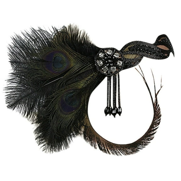 GZWYHT Headbands for Women,Hair Accessories 1920s Headpiece Feather Flapper Headband Great Gatsby Headdress Vintage Skincare Headband,Hair Bands,Hair Ties Black