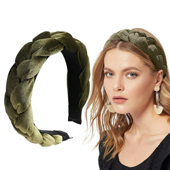 GZWYHT Headbands for Women,Hair Accessories Braided Hair Band Velvet Braided Headband Women's Wide Vintage Padded Headband For Women And Girls Hair Bands,Hair Ties,Workout Headbands Army Green