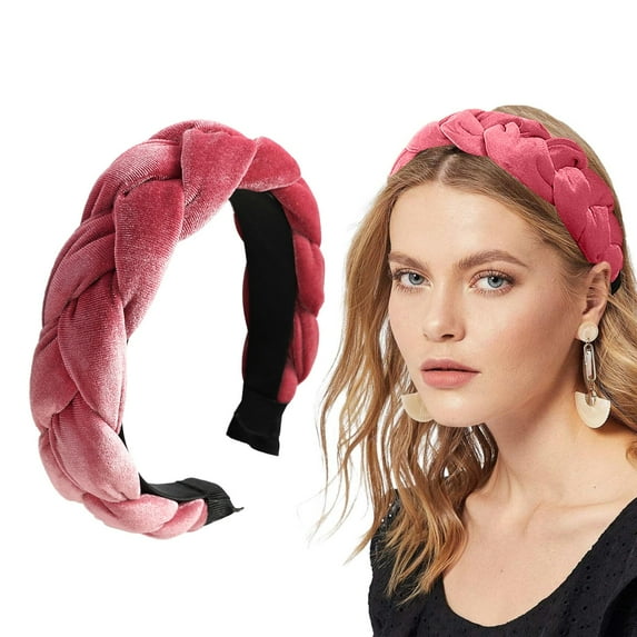 GZWYHT Headbands for Women,Hair Accessories Braided Hair Band Velvet Braided Headband Women's Wide Vintage Padded Headband For Women And Girls Hair Bands,Hair Ties,Workout Headbands Hot Pink