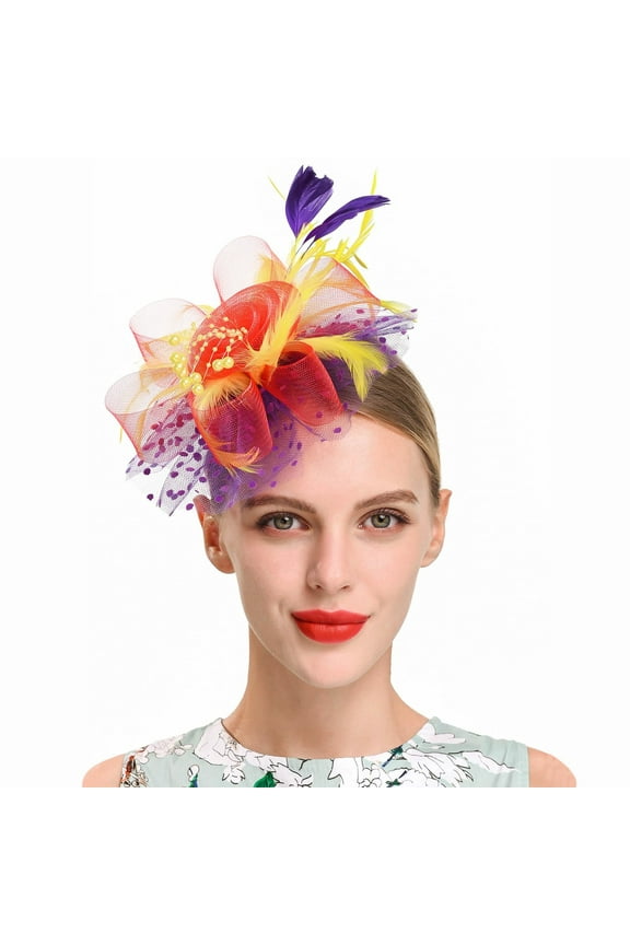 Headbands for Women,Hair Accessories Hat For Women Wedding Flower Cocktail Mesh Feathers Hair Clip Tea Party Headband Hair Bands,Hair Ties,Workout Headbands Orange