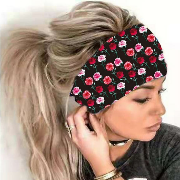GZWYHT Headbands for Women,Hair Accessories Women Print Headband Elastic Head Wrap Hair Band Bandana Headband Skincare Headband,Hair Bands,Head Scarf Black