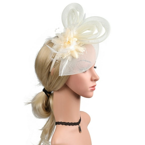 GZWYHT Headbands for Women,Hair Accessories Women's Elegant Hat Strap Flower Mesh Party Hat Hair Clip Headband Accessory Hair Bands,Hair Ties,Workout Headbands Beige