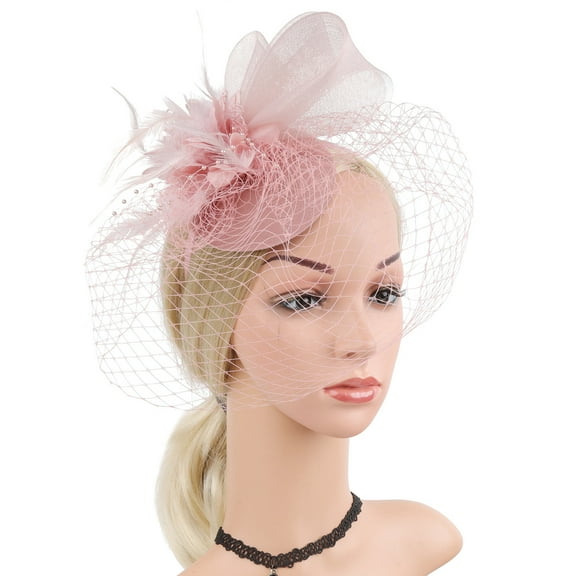 GZWYHT Headbands for Women,Hair Accessories Women's European Vintage Vening Banquet Feather Flower Hair Ornament Hat Hair Bands,Hair Ties,Workout Headbands Pink