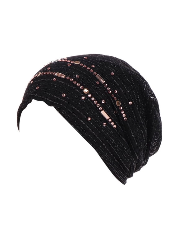 Headwraps For Women,Beading Pearl Braid Turban Hat Stretch Head Scarf Long African Hair Wraps Turban Slouchy Beanie Cotton Chemo Caps Soft Hijab