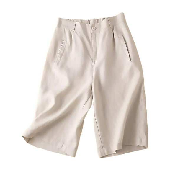 GZWYHT High Waisted Shorts Shorts for Women Cotton And Linen Casual Trousers Thin Elastic High Waist Women's Shorts Cotton Shorts Lounge Pants Women Beige L