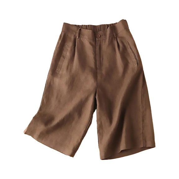 GZWYHT High Waisted Shorts Shorts for Women Cotton And Linen Casual Trousers Thin Elastic High Waist Women's Shorts Cotton Shorts Lounge Pants Women Coffee M