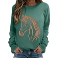 thumbnail image 1 of GZWYHT Horses T Shirt Women Funny Graphic Tees Long Sleeve Crew Neck Shirts Casual Loose Fit Blouses Horse Lover T-Shirt Green XL, 1 of 7