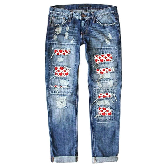 GZWYHT Jeans for Women,Baggy Jeans,Women High Waist Skinny Stretch Ripped Jeans Sunflower Patch Straight Leg Denim Pants With Pockets,High Waisted Pants,Pants for Women,Palazzo Pants,A,M