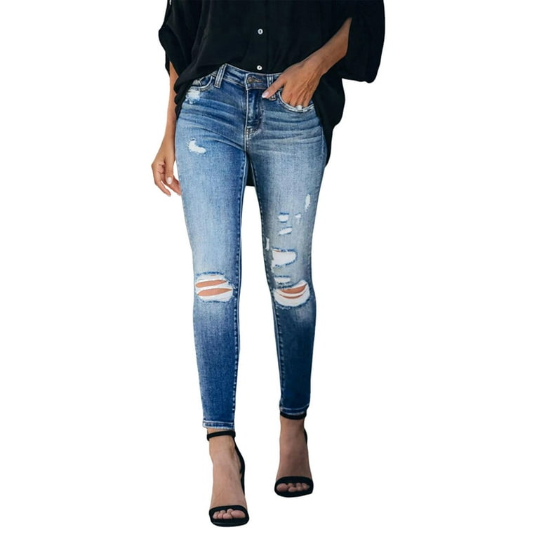 Petite fashion high waisted ripped skinny jeans