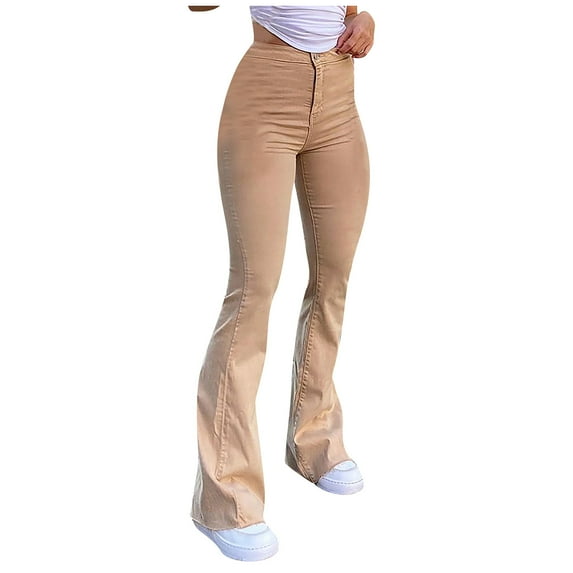 GZWYHT Jeans for Women,Wide Leg Pants,Streetwear Pants Jean Women Cute Vintage Waist Mid Flare Denim Trousers Sweatpan Pants,Palazzo Pants,Baggy Jeans,Flare Pants,Khaki,L