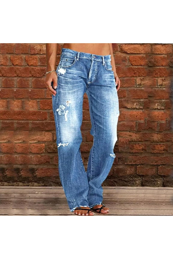 Jeans for Women Barrel Jeans Straight Leg Jeans For Women Ripped Low Waisted Jeans For Women Womens Pants Lounge Pants Women Blue M