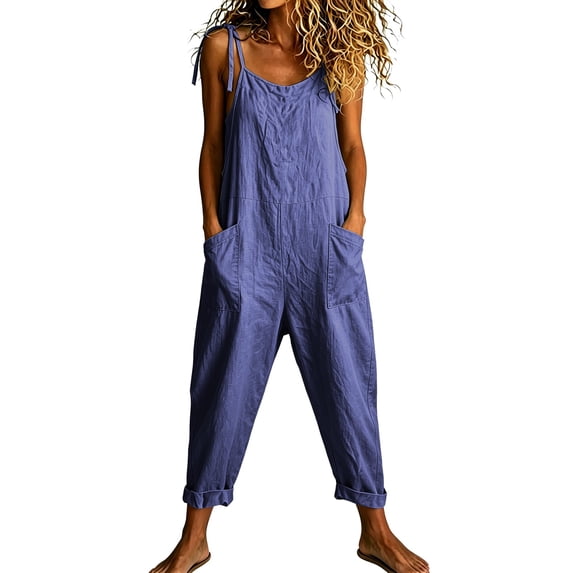 GZWYHT Jumpsuits For Women Sleeveless Rompers Wide Leg Pants Summer Flowy Rompers For Women Loose Overalls For Women Blue XL