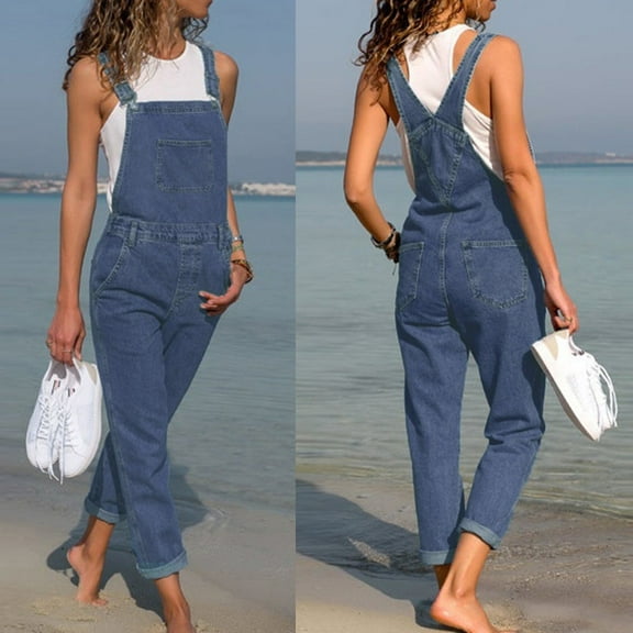 GZWYHT Jumpsuits for Women Denim Jumpsuit for Women Women's Fashion Denim Bib Pants Long Rompers Bib Pants Jumpsuits Overalls for Women Rompers for Women Blue S
