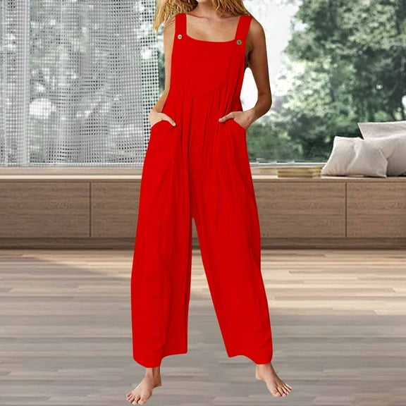 GZWYHT Jumpsuits for Women Overalls for Women Women's Spring And Summer Geometric Grid Wide Leg Loose Jumpsuit Cotton Linen Casual Jumpsuit Pants Rompers for Women Womens Rompers for Summer Purple XL