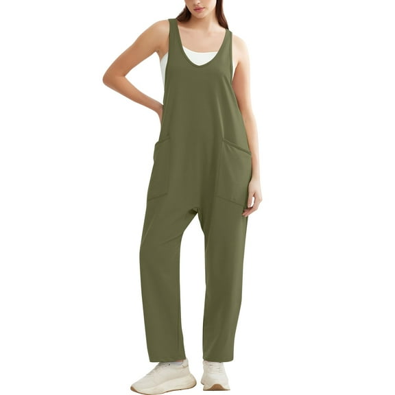 GZWYHT Jumpsuits for Women Overalls for Women Women's Solid Color Fashionable Casual Pocket And Shoulder Strap Jumpsuit Rompers for Women Womens Rompers for Summer Green XXL