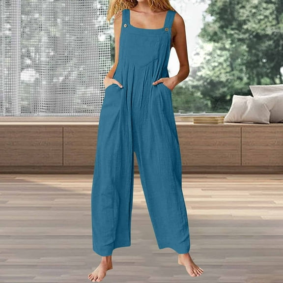 GZWYHT Jumpsuits for Women Overalls for Women Women's Spring And Summer Geometric Grid Wide Leg Loose Jumpsuit Cotton Linen Casual Jumpsuit Pants Rompers for Women Womens Rompers for Summer Pink XL