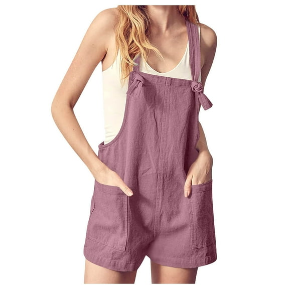 GZWYHT Jumpsuits for Women Overalls for Women Womens Overalls Casual Loose Sleeveless Adjustable Straps Bib Summer Romper With Pockets Rompers for Women Womens Rompers for Summer Hot Pink L