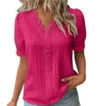 thumbnail image 1 of GZWYHT Lace Elegant Shirt，Dressy Casual Shirts Summer Tunic Soft Shirts Fashion Solid Color Blouse Plus Size Tops V Neck Short Sleeve, 1 of 4