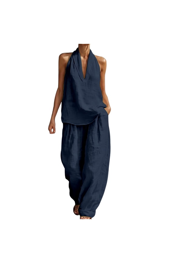 Linen Outfits Women 2 Piece,Linen Clothes For Women Summer Wide Leg Pant Sets Cotton Linen Shorts For Women Sweatsuit Lounge Set Womens Workout Sets For Women Blue L