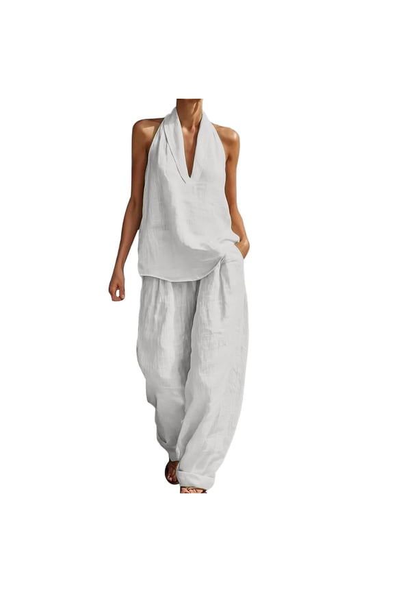 Linen Pant Sets Women 2 Piece Outfits，Linen Two Piece Set Embroidered Tops Linen Two Piece Set Embroidered Linen Shirt And Pant Capri Sets Women 2 Piece Outfits White S