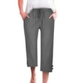 thumbnail image 1 of GZWYHT Linen Pants,Capri Pants,Women's Loose Breathable Linen Capris Side Pocket Foot Slit Casual Pants,Linen Shorts,Summer Pants,High Waisted Pants,Dark Gray,S, 1 of 9