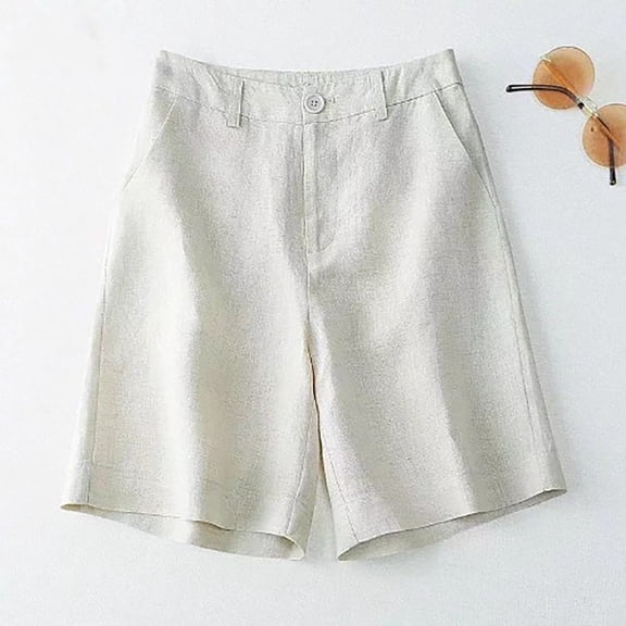 GZWYHT Linen Pants High Waisted Shorts Elastic Breathable Loose Cotton And Linen Half Length Pants Pant Womens Shorts With Pocket Shorts for Women Cotton Shorts Beige L