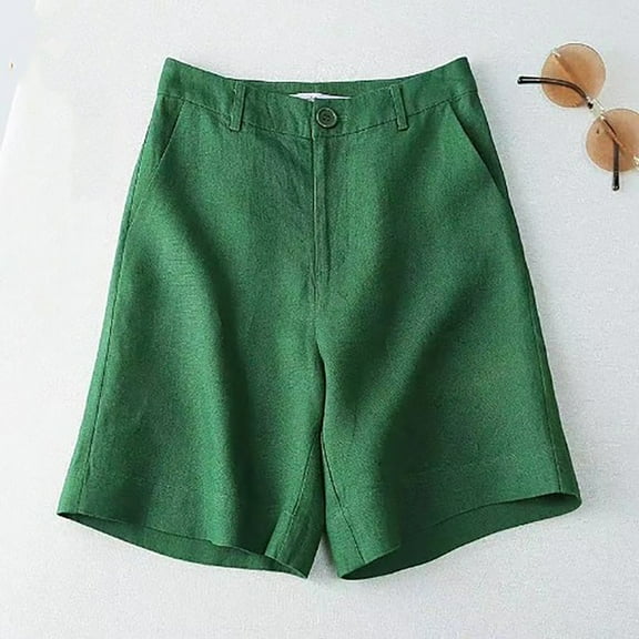 GZWYHT Linen Pants High Waisted Shorts Elastic Breathable Loose Cotton And Linen Half Length Pants Pant Womens Shorts With Pocket Shorts for Women Cotton Shorts Green L