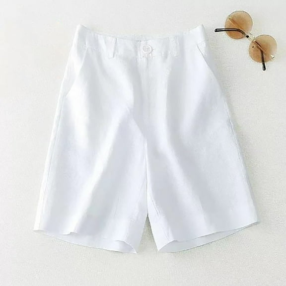 GZWYHT Linen Pants High Waisted Shorts Elastic Breathable Loose Cotton And Linen Half Length Pants Pant Womens Shorts With Pocket Shorts for Women Cotton Shorts White L