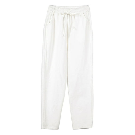 GZWYHT Linen Pants,Petite Pants,Women Summer High Waisted Cotton Palazzo Pants Wide Leg Long Pant Trousers With Pocket,Pants for Women,Womens Casual Pants,Sweatpants Women,White,L