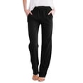 thumbnail image 1 of GZWYHT Linen Pants,Wide Leg Pants,Solid Straight Linen Pants Waist And Long Women Casual Elastic Drawstring Cotton Pants,Flowy Pants,High Waisted Pants,Baggy Pants,Black,XL, 1 of 9