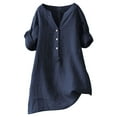 thumbnail image 1 of GZWYHT Linen Shirts For Women，Stand Collar Oversized Tshirts for Women Cowl Neck Tops for Women Medium Sleeve Casual Plain Shirts for Women Cute Cowgirl Outfits Blue L, 1 of 5