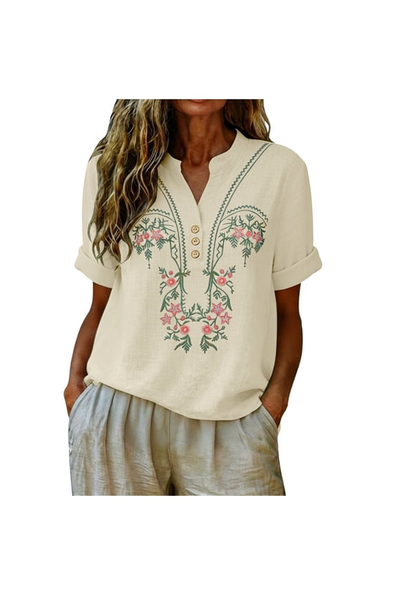 Linen Tops For Women，Cotton Linen Shirts For Women Cotton Blouses Peasant Blouse Cotton Boho Tops Chinese Style Tops For Women Gauze Shirts For Women Beige XL