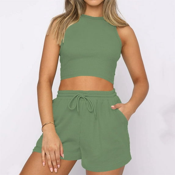 GZWYHT Lounge Sets for Women Comfy Sets for Women Clothing Workout Outfits For Women Casual Sets Yoga Shorts Set Two Piece Sets for Women Two Piece Sets for Women Summer Green XXL
