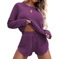 thumbnail image 1 of GZWYHT Lounge Sets for Women Womens Pajama Sets Womens Knit Pajama Sets Top And Shorts Matching Set Loungewear Sweatsuit Loungewear Sets Woman Comfy Sets for Women Clothing Purple M, 1 of 1